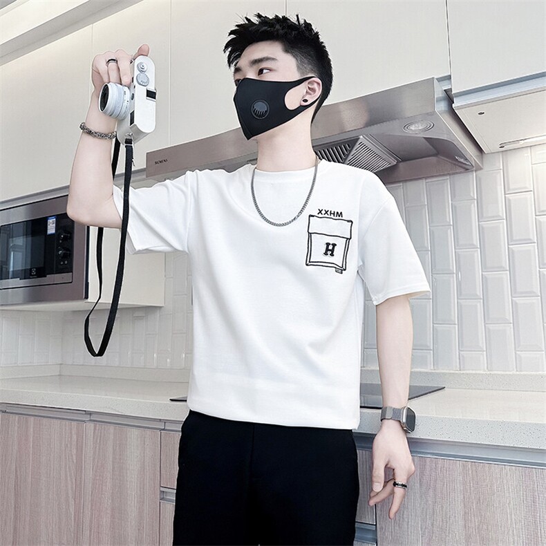 短袖T恤男简约刺绣潮流百搭社会小伙半袖衣服301C-DT89-P48控68,男装T恤,星座301C（原B323）