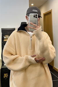 抖音直播！半高领拉链套头针织毛衣男外套男 XH13-p55图片
