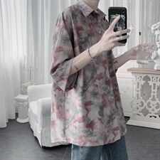 2022夏季碎花短袖扎染衬衫印花衬衣外套XZ518-2-CY77，男装衬衫，四季星座518-2