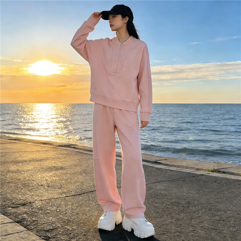 时尚休闲套装女春季新款宽松洋气减龄纯色圆领卫衣阔腿长裤两件套,女装套装/套裙,江南