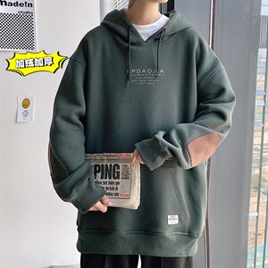 2021冬季新港风短句大码男女贴布印花加绒加厚连帽卫衣W5201-P50图片