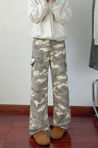 B221美式ins高街多口袋休闲迷彩宽松直筒工装裤LK24253-特P48控78图片