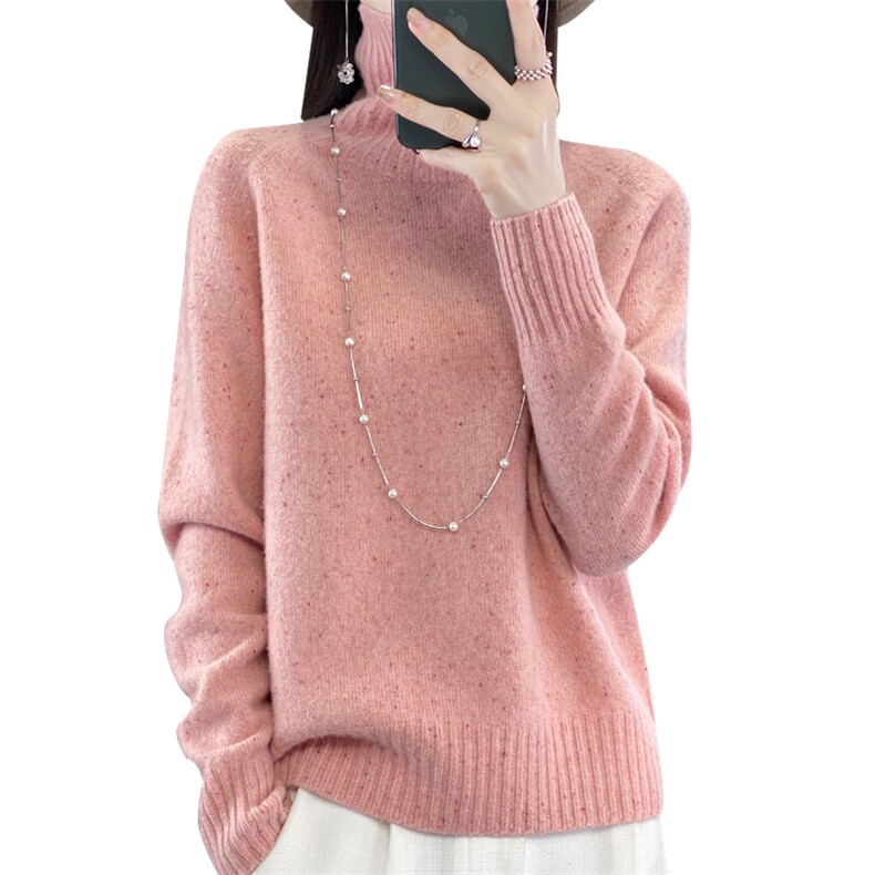 法式高端点子纱100%羊毛衫女堆堆领毛衣2026新款保暖打底针织衫,针织衫/毛衣,暖绒情旗舰店