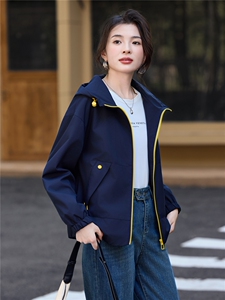 2026年春季新款宽松连帽纯色短外套夹克图片