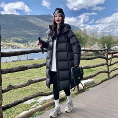 黑色长款连帽羽绒服女冬季2025新款韩系高级感加厚保暖白鸭绒外套，女装羽绒服，2C168