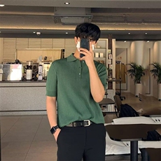 高端针织短袖Polo衫男夏季薄款韩版潮ins休闲宽松纯色翻领T恤上衣，男装T恤，星座506A