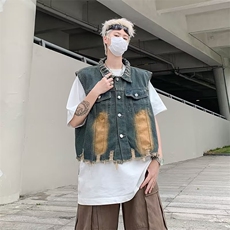 F411P45复古做旧短款破洞马甲男女坎肩外套机能工装流苏无袖背心，男装背心/马甲，星座512-6