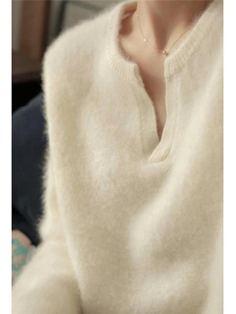 奶f软糯毛衣内搭v领针织衫女秋冬季加厚高级感慵懒上衣，女装针织衫/毛衣，半城羊绒