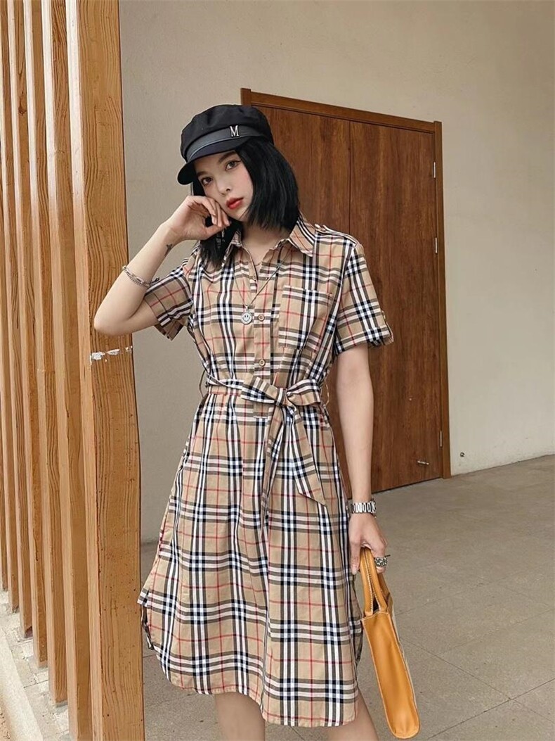 ［爱美欧］夏季新款格子衬衫连衣裙，女装衬衫，爱美欧