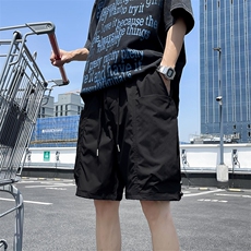 机能黑色工装短裤男士夏季薄款宽松休闲男生中裤美式男款5五分裤，男装牛仔裤，四季星座505