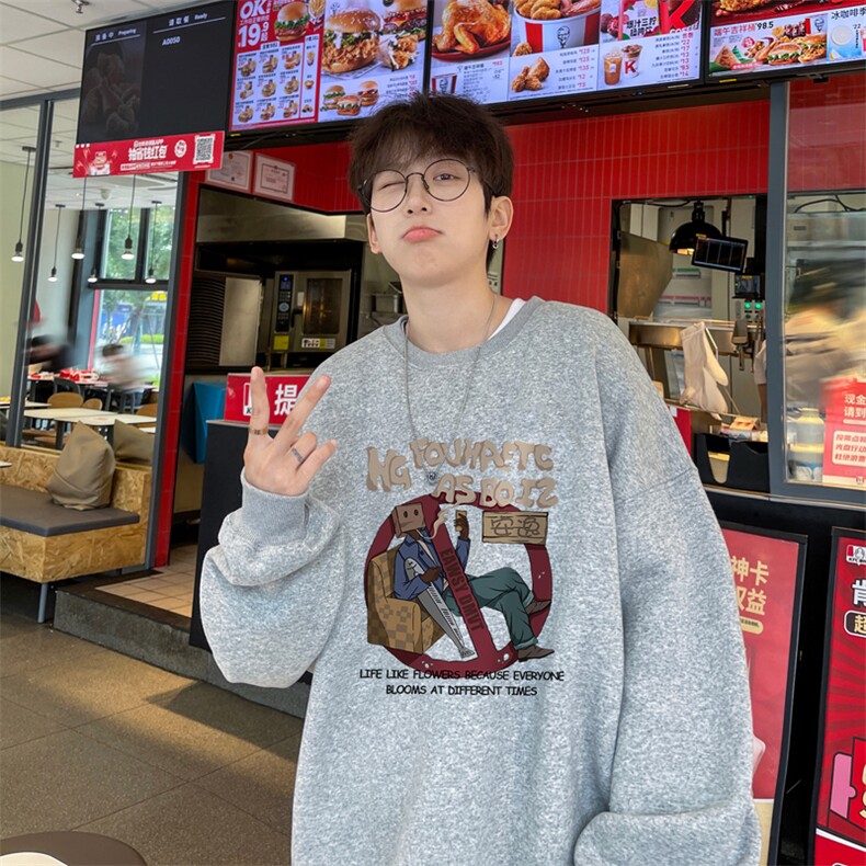 ！圆领卫衣男装港风长袖T恤男外套男WY154-P28,男装卫衣,电商B367