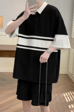 夏装青少年简约时尚Polo衫翻领运动短袖套装男女6627-P65控价88，男装Polo衫，电商A441-1