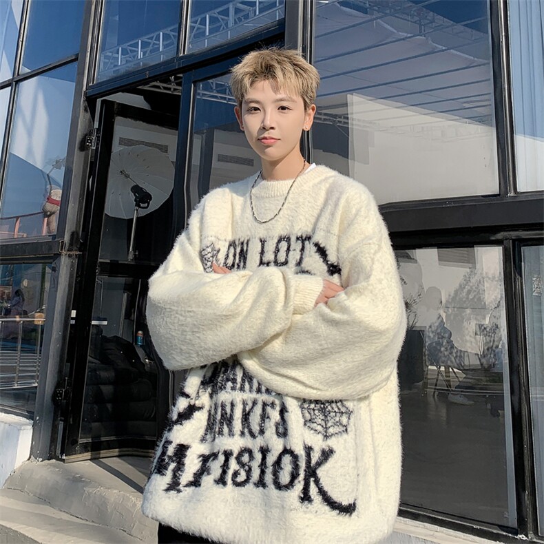 美式高街暗黑字母蜘蛛网套头毛衣男秋季新款慵懒风宽松百搭针织衫,男装针织衫/毛衣,星座410-7