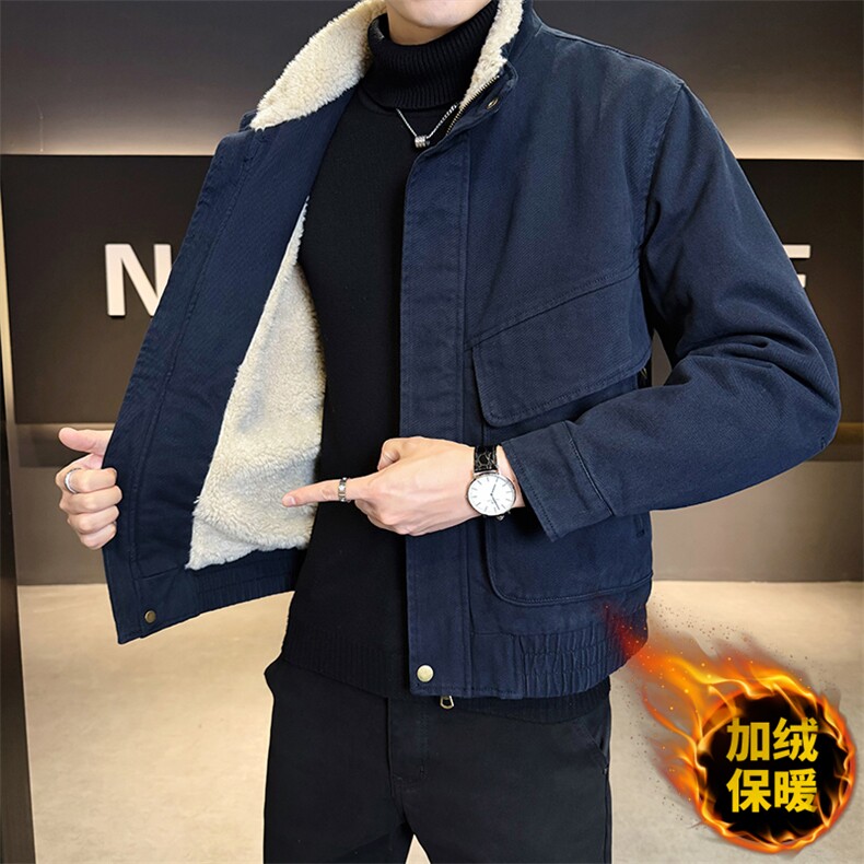 美式羊羔毛大棉衣翻领拼接夹克男短版型工装外套583-P165,男装夹克,电商D327