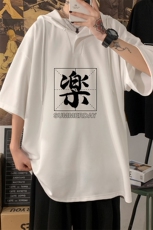LD54197-P45连帽短袖t恤男大码胖子带帽五分袖中袖海报风，男装T恤，电商A040
