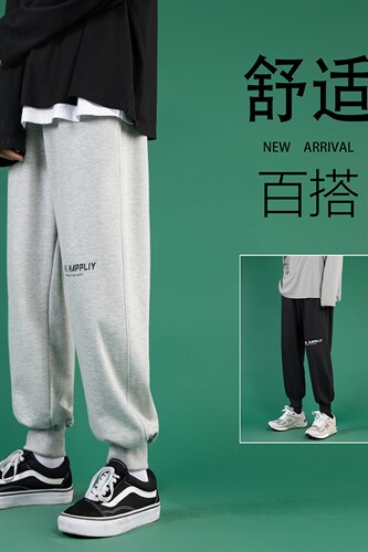 K12117-P40加绒-P50束脚纯棉运动裤男士休闲裤大码宽松卫裤男,男装休闲裤,电商A040