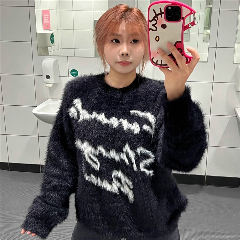 美式字母提花男女秋冬季潮牌复古水貂绒慵懒风针织衫YM102-P56,男装针织衫/毛衣,星座208-5