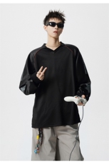 可二开美式POLO衫大码M-5XL拼接V领球衣长袖T恤男CX78111P45控69，男装T恤，星座227-7