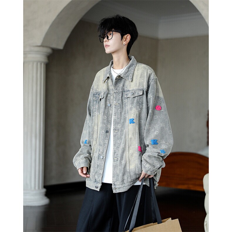 网红同款美式街头水洗做旧复古牛仔衣男宽松潮牌夹克外套，男装工装外套，星座410-6（原星座1304-1）