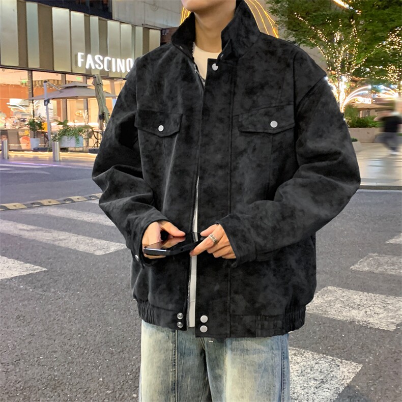 2025秋季新款现货绒感雾花皮衣男立领夹克外套DSA157B-J2559-P95图片