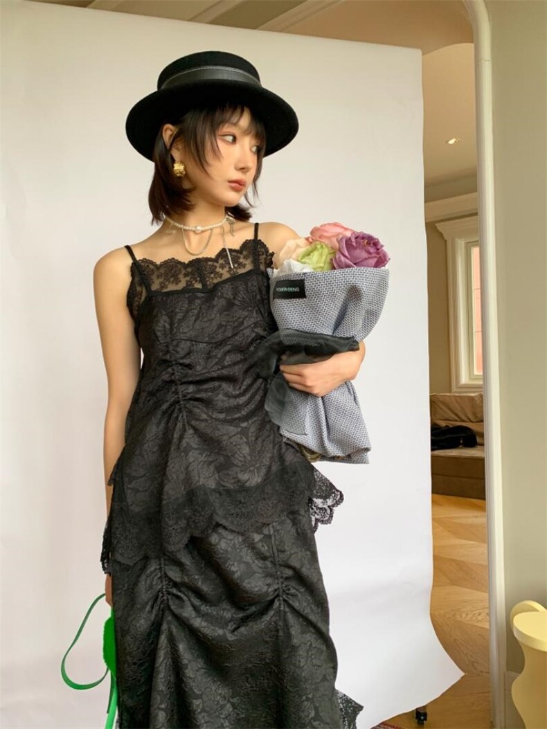 纯欲天花板蕾丝吊带套装，女装背心吊带，WAN QING万青