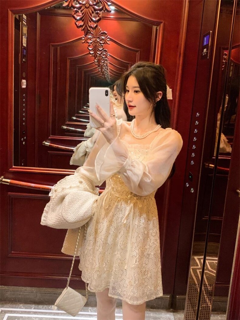 秋季新款亮片重工收腰连衣裙，女装连衣裙，M.W 嫚维