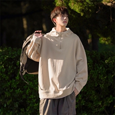 W8032-P60控价78春装新款半拉链连帽卫衣男日系大码宽松男卫衣，男装卫衣，电商B369（原A024）