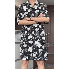 短袖衬衫男+短裤男套装男100%聚酯纤维M-5XL大码TZ78709P50控98，男装休闲套装，星座226-1