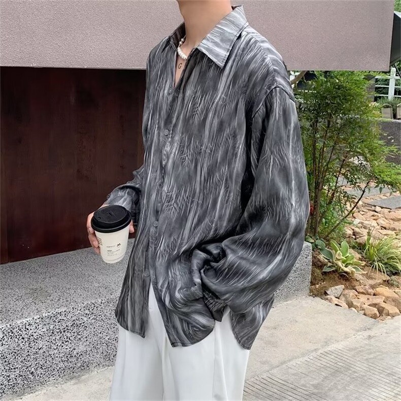 春夏季港风ins潮牌长袖衬衫男士高级感宽松百搭薄款长袖休闲衬衣,男装衬衫,星座716-3