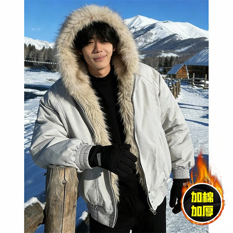 现货高品质美式高街冬季重磅硬挺短款座山雕毛领棉衣男女加厚外套，男装棉衣，电商A486-1
