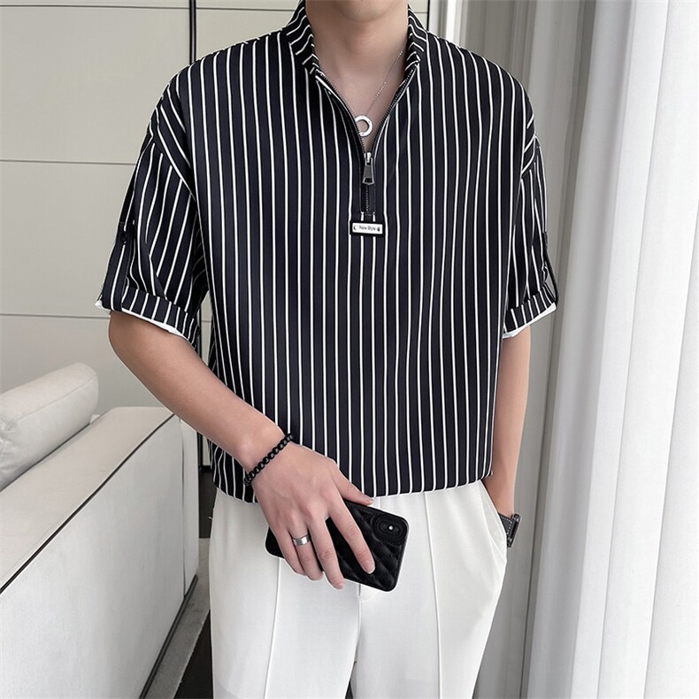 轻熟风~2025夏季新款条纹中袖T恤衫 V5013/P50图片