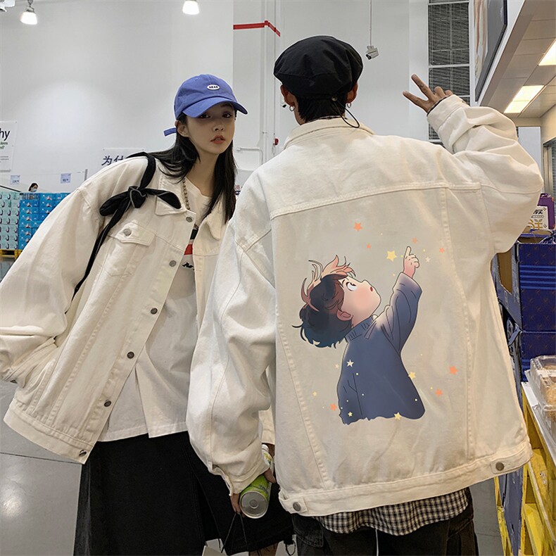 秋季港风情侣不一样印花男士牛仔夹克外套男JK570-P6588图片