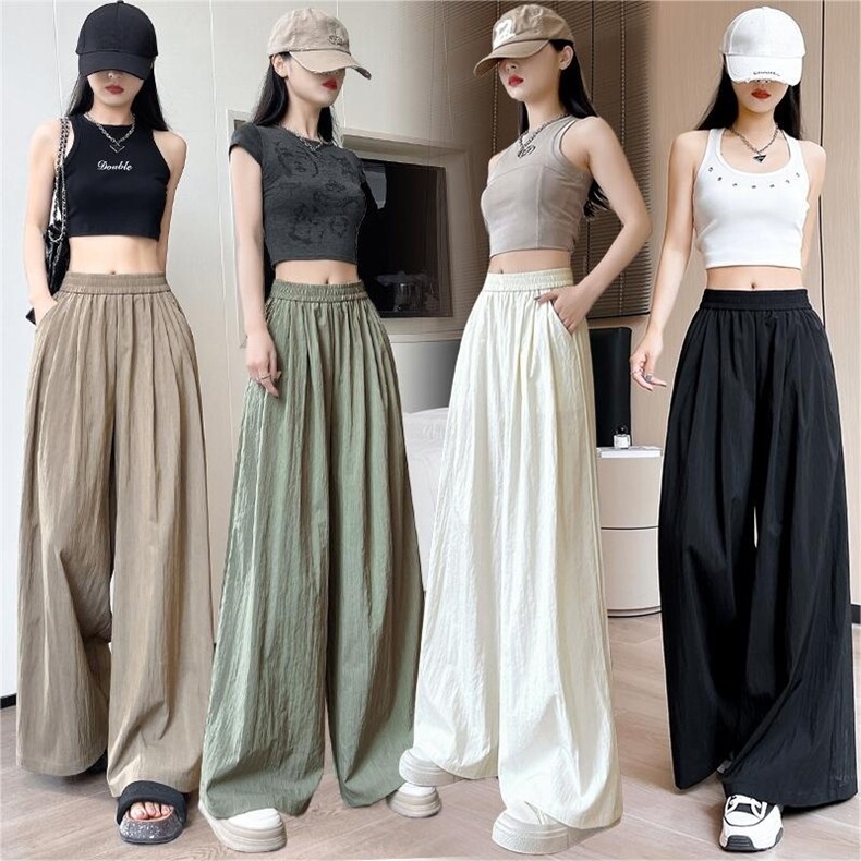 山本裤裙女夏季薄款25高腰垂感显瘦褶皱伞裙休闲阔腿裤裙裤，女装休闲裤，梦白服饰厂