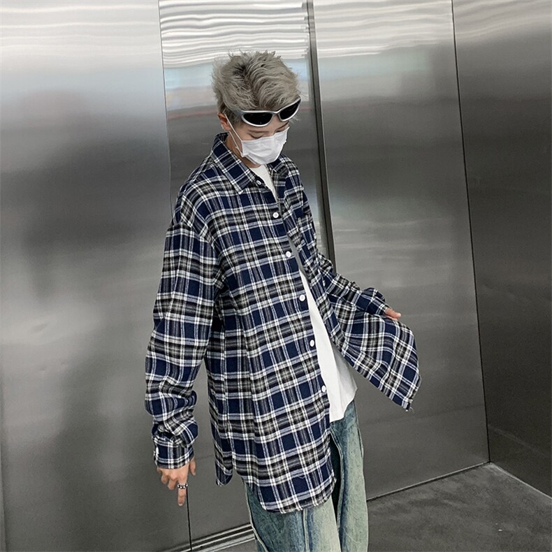 美式复古宽松格子衬衫夏季新品设计休闲百搭长袖外套男CS033-P40,男装衬衫,星座1008