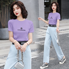 套装/套裙女2021夏季新款小雏菊短袖时尚天丝牛仔裤两件套装潮，女装套装/套裙，瑶迪依秀