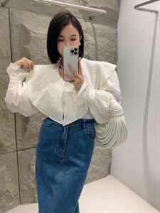 【DAVIDA】减龄翻领木耳边衬衣图片