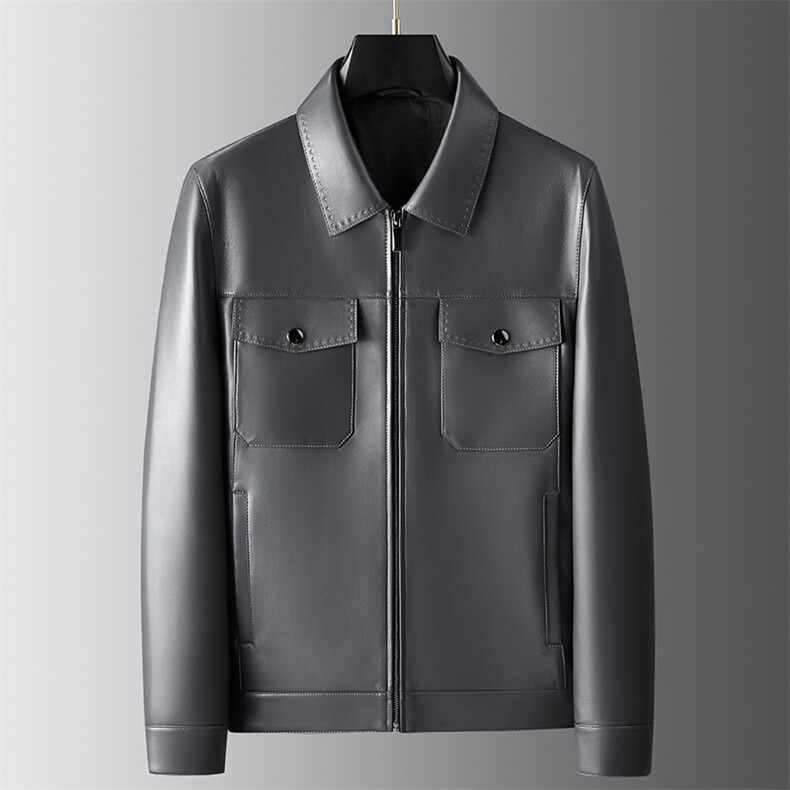 881088秋冬新款海宁皮衣男绵羊皮翻领外套商务男装工装P750，男装皮衣，电商B360
