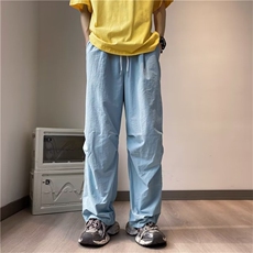 美式潮流嘻哈街头阔腿裤夏季轻薄款休闲直筒长裤子男K7106-P34，男装休闲裤，星座512-4