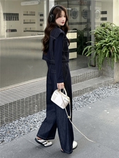 复古牛仔套装女2025秋季新款短袖马甲上衣阔腿长裤套装，女装套装/套裙，瑶迪依秀