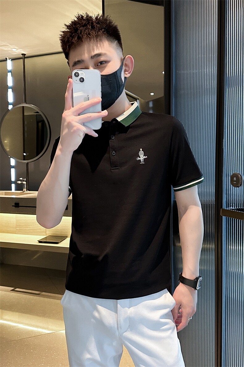 2026夏季短袖T恤翻领Polo衫小人刺绣撞色修身潮流半袖D342-T0267,男装T恤,电商D342