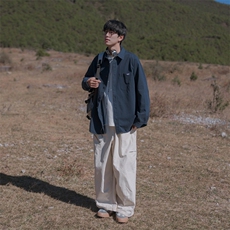 港风长袖衬衫男士日系百搭翻领休闲外套B225-YHC6108-P60-X78，男装衬衫，电商B225
