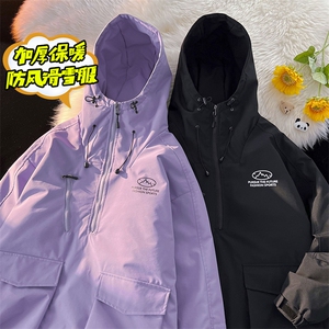 冬季时尚潮牌连帽防水保暖男女滑雪服加棉加厚棉服外套M33-P145图片