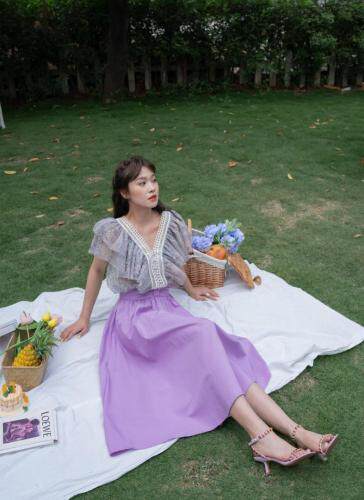 朦朦胧胧的艺术印花搭配出舒服的色系套装，女装职业装，GN