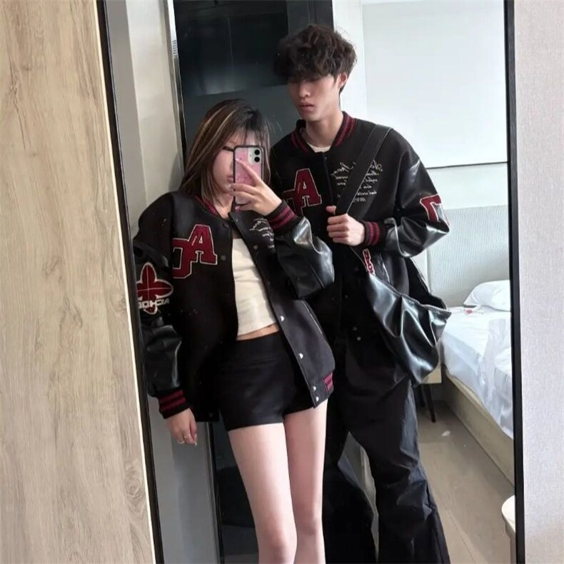 春秋款重磅拼接字母刺绣棒球服男女美式风夹克外套JKK766,男装夹克,星座516A