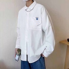 新款白色衬衫男士内搭ins潮流长袖衬衣港风大码宽松休闲外套，男装衬衫，星座716-2
