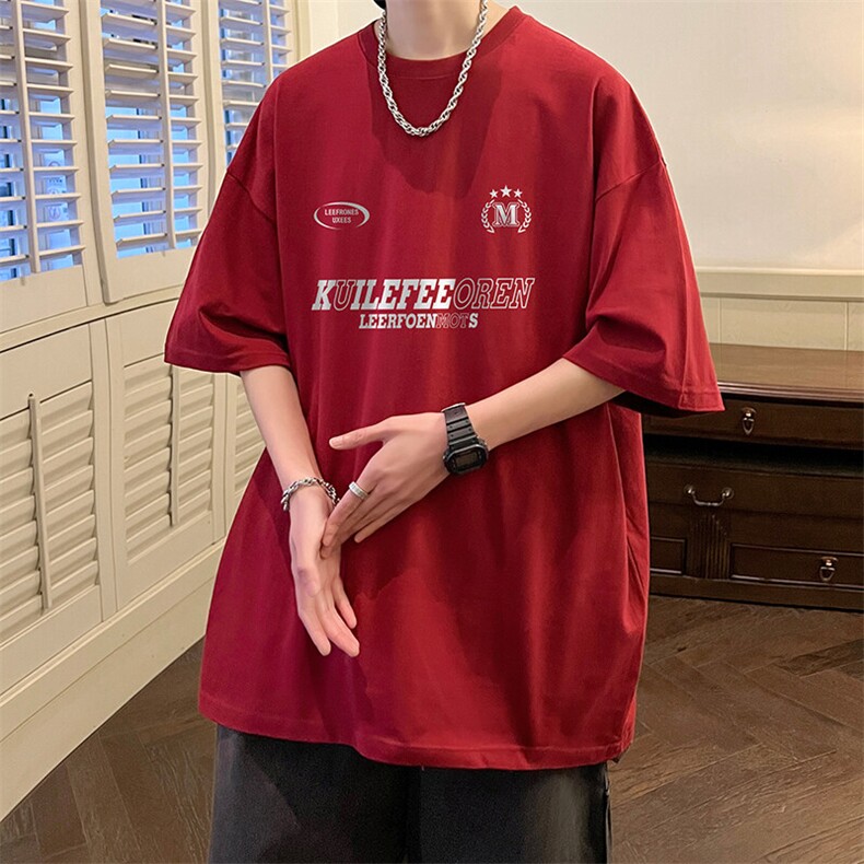 抖音得物二开现货220克夏装重磅美式高街宽松短袖t恤MT306,男装T恤,电商A486-1