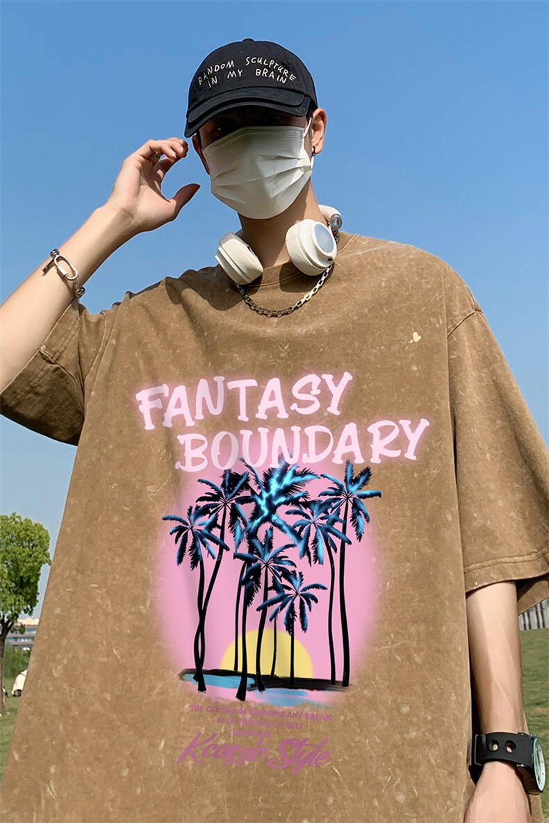 新款夏季潮流做旧水洗百搭印花纯棉圆领短袖T恤T61021P40控58,男装T恤,电商A268A