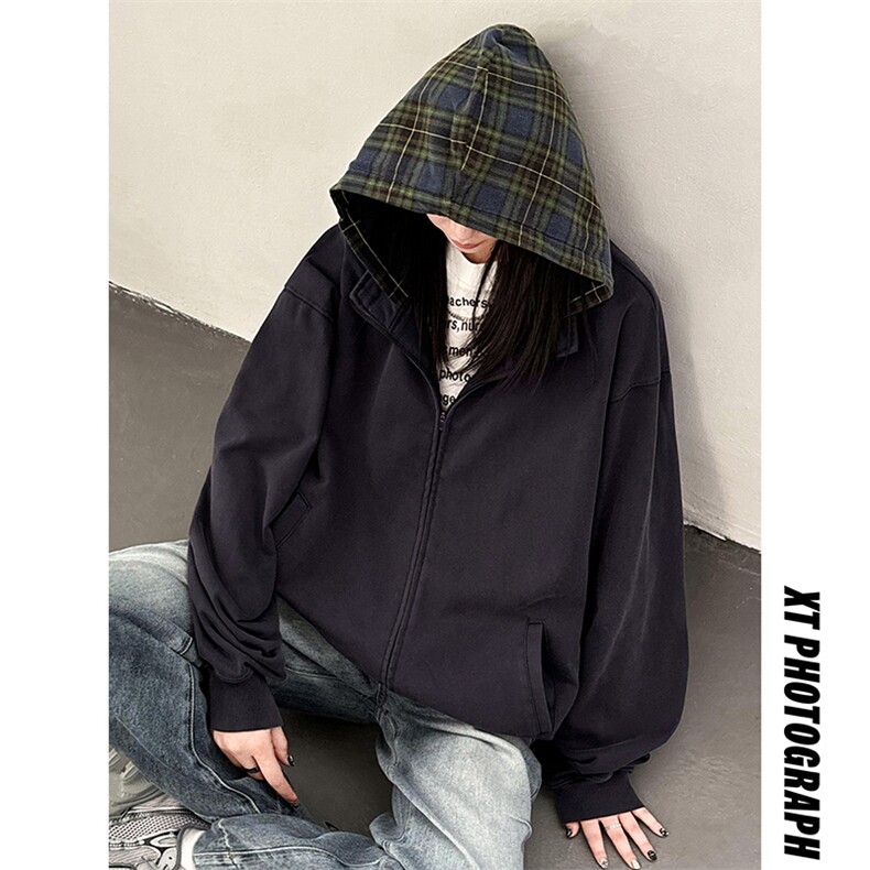 主推美式古着连帽卫衣春秋季2026新款简约百搭开衫外套D360P78，女装短外套，电商A335-1（原A458）