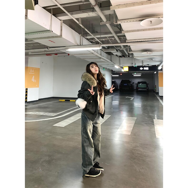 现货重磅boxy短款棉衣座山雕大毛毛领男女棉服水洗工装厚外套,男装棉衣,电商A486