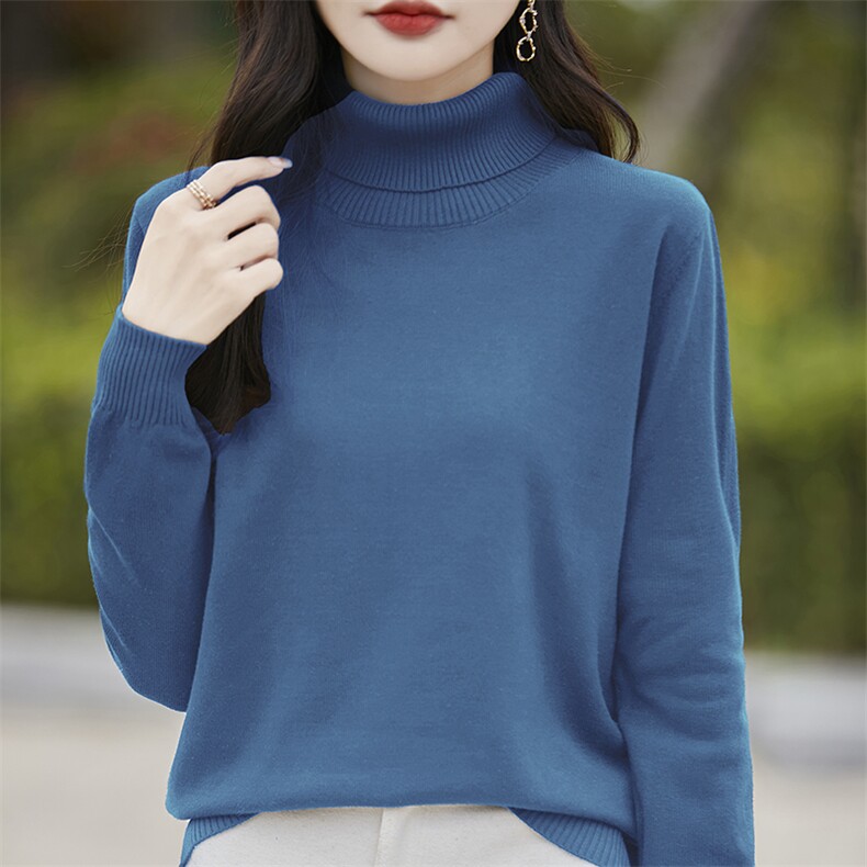 2025新款100纯棉线高翻领针织打底衫女套头长袖毛衣宽松内搭上衣,针织衫/毛衣,斯美雅电商供货